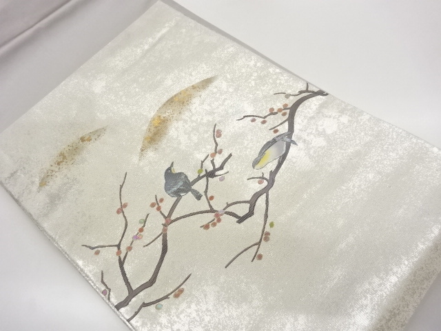 JAPANESE NAGOYA OBI / SHELL INLAY / BIRD